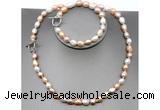 CFN30 8mm - 9mm baroque colorful freshwater pearl jewelry set, 16 - 54 inches