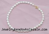 CFN301 Hand-knotted 9mm - 10mm rice white freshwater pearl necklace, 16 - 24 inches