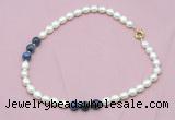CFN316 9 - 10mm rice white freshwater pearl & sodalite necklace wholesale