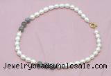 CFN317 9 - 10mm rice white freshwater pearl & labradorite necklace wholesale