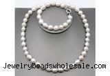 CFN32 10mm - 11mm baroque white freshwater pearl jewelry set, 16 - 54 inches