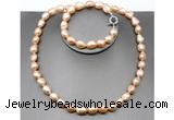 CFN34 10mm - 11mm baroque pink freshwater pearl jewelry set, 16 - 54 inches