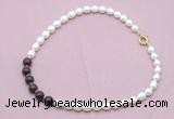 CFN454 9 - 10mm rice white freshwater pearl & brecciated jasper necklace