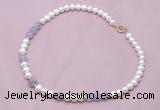 CFN501 Potato white freshwater pearl & lavender amethyst necklace, 16 - 24 inches
