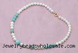 CFN505 Potato white freshwater pearl & amazonite necklace, 16 - 24 inches