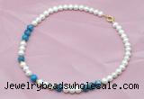 CFN506 Potato white freshwater pearl & apatite necklace, 16 - 24 inches