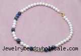 CFN508 Potato white freshwater pearl & sodalite necklace, 16 - 24 inches