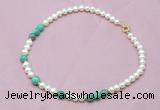 CFN510 Potato white freshwater pearl & peafowl agate necklace, 16 - 24 inches