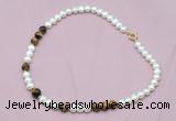CFN515 9mm - 10mm potato white freshwater pearl & yellow tiger eye necklace