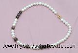 CFN516 9mm - 10mm potato white freshwater pearl & smoky quartz necklace
