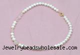 CFN517 9mm - 10mm potato white freshwater pearl & rose quartz necklace