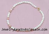 CFN518 9mm - 10mm potato white freshwater pearl & pink opal necklace