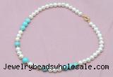 CFN519 9mm - 10mm potato white freshwater pearl & blue howlite necklace