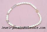 CFN531 9mm - 10mm potato white freshwater pearl & white crystal necklace