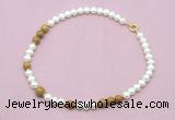 CFN556 9mm - 10mm potato white freshwater pearl & wooden jasper necklace
