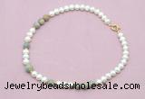 CFN557 9mm - 10mm potato white freshwater pearl & serpentine jasper necklace