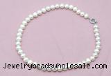 CFN594 Hand -knotted 9mm - 10mm potato white freshwater pearl necklace