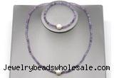 CFN606 4mm faceted round amethyst & potato white freshwater pearl jewelry set