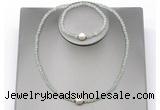 CFN607 4mm faceted round prehnite & potato white freshwater pearl jewelry set