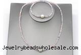CFN608 4mm faceted round morganite & potato white freshwater pearl jewelry set