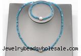 CFN616 4mm faceted round apatite & potato white freshwater pearl jewelry set