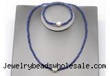CFN618 4mm faceted round lapis lazuli & potato white freshwater pearl jewelry set