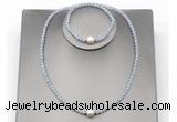 CFN619 4mm faceted round blue angel skin & potato white freshwater pearl jewelry set
