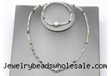 CFN620 4mm faceted round amazonite & potato white freshwater pearl jewelry set