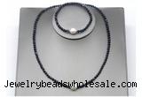 CFN624 4mm faceted round blue goldstone & potato white freshwater pearl jewelry set