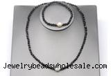 CFN628 4mm faceted round golden obsidian & potato white freshwater pearl jewelry set