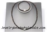 CFN630 4mm faceted round bronzite & potato white freshwater pearl jewelry set