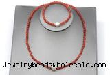 CFN632 4mm faceted round red agate & potato white freshwater pearl jewelry set