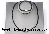 CFN633 4mm faceted round black onyx & potato white freshwater pearl jewelry set