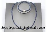 CFN643 4mm faceted round sodalite & potato white freshwater pearl jewelry set