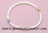 CFN701 9mm - 10mm potato white freshwater pearl & lavender amethyst necklace