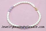 CFN702 9mm - 10mm potato white freshwater pearl & lavender amethyst necklace
