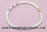 CFN703 9mm - 10mm potato white freshwater pearl & lavender amethyst necklace