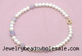 CFN704 9mm - 10mm potato white freshwater pearl & lavender amethyst necklace