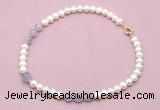 CFN706 9mm - 10mm potato white freshwater pearl & lavender amethyst necklace