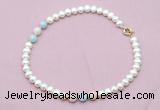CFN717 9mm - 10mm potato white freshwater pearl & morganite necklace