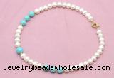 CFN725 9mm - 10mm potato white freshwater pearl & blue howlite necklace
