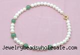 CFN726 9mm - 10mm potato white freshwater pearl & green aventurine necklace