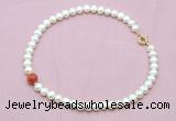 CFN736 9mm - 10mm potato white freshwater pearl & fire agate necklace
