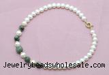 CFN746 9mm - 10mm potato white freshwater pearl & African turquoise necklace