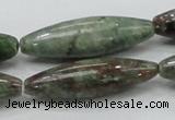 CGA56 15.5 inches 12*40mm rice red green garnet gemstone beads
