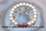 CGB6475 8mm round matte white fossil jasper & red tiger eye beaded bracelets