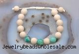 CGB6666 10mm round white fossil jasper & peafowl agate adjustable bracelets