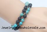 CGB7641 8mm black lava & blue sea sediment jasper mala stretchy bracelets