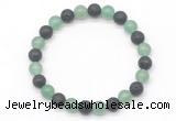 CGB8063 8mm green aventurine & black lava beaded stretchy bracelets