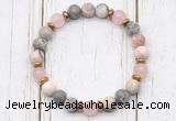 CGB8462 8mm pink zebra jasper, rose quartz & hematite power beads bracelet